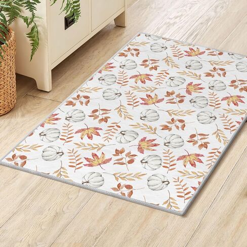 Artoid Mode Orange Pumpkins Maple Leaves Fall Area Rug, Autumn Thanksgiving Home Decor Low-Profile Non-Slip Washable Runner Rug for Entryway Bedroom Living Room Laundry Room Indoor 2x6 Feet in Saudi Arabia