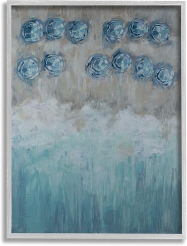 Stupell Industries Abstract Blue Umbrella Ocean Coast Rustic Beach Painting Grey Framed Wall Art, 24 x 30 in Saudi Arabia