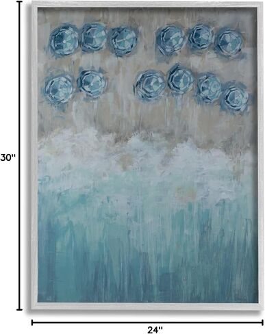 Stupell Industries Abstract Blue Umbrella Ocean Coast Rustic Beach Painting Grey Framed Wall Art, 24 x 30 in Saudi Arabia