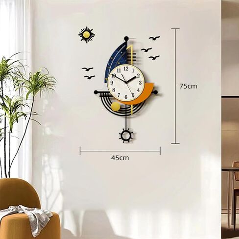 Modern Wall Clock Battery Operated 30 Inch Large Boat Design Pendulum Wall Clocks for Living Room Decor 3D Silent Clock Wall Decor Sticker Non Ticking for Bedroom Office Home Kitchen Decoration in Saudi Arabia