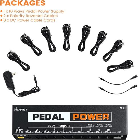 Asmuse Guitar Pedal Power Supply، 10 مخرج DC معزول لدواسات تأثيرات الجيتار 9V / 12V / 18V مع منفذ شحن USB مدمج للهاتف iPhone Pad iPad in Kuwait