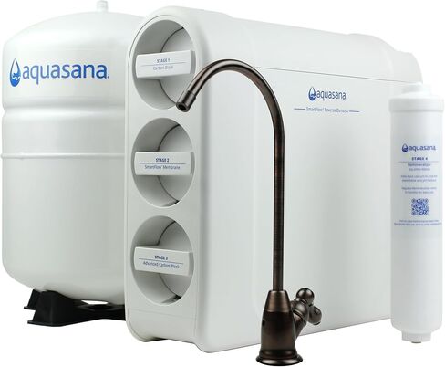 Aquasana SmartFlow Reverse Osmosis Water Filter System - High-Efficiency Under Sink RO Removes up to 99.99% of Fluoride, Arsenic, Chlorine, and Lead - Brushed Nickel Faucet in Saudi Arabia