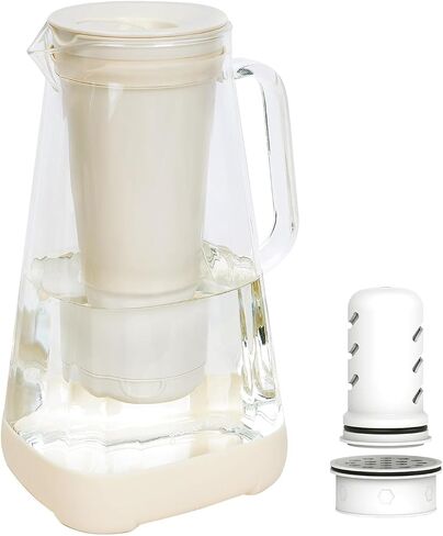 GLACIER FRESH Glass Water Pitcher for Tap and Drinking Water with Membrane and Activated Filter, Reduces Chlorine and Lead Taste, Food Grade and BPA Free Materials, 10-Cup, White in Saudi Arabia