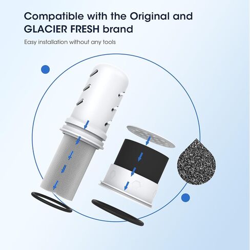إبريق مياه زجاجي من جلاسير فريش للصنبور ومياه الشرب مع غشاء وفلتر منشط، يقلل من الكلور وطعم الرصاص، درجة الطعام ومواد خالية من البيسفينول أ، 10 أكواب، أبيض in Kuwait