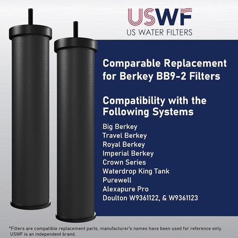 نظام تصفية المياه USWF Gravity Fed - 2.25 جالون من الفولاذ المقاوم للصدأ مع 2 مرشحات كربون، 2 مرشحات فلورايد، نظام ترشيح محمول على سطح الطاولة، حنفية زجاجية معدنية، حامل، معتمد من NSF/ANSI 372 in Kuwait