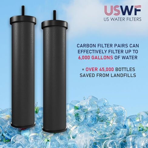 نظام تصفية المياه USWF Gravity Fed - 2.25 جالون من الفولاذ المقاوم للصدأ مع 2 مرشحات كربون، 2 مرشحات فلورايد، نظام ترشيح محمول على سطح الطاولة، حنفية زجاجية معدنية، حامل، معتمد من NSF/ANSI 372 in Kuwait