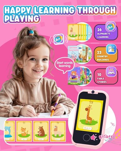 لعبة هاتف ذكية للفتيات من Eltrynic Kids، هاتف ألعاب بشاشة لمس للأطفال الصغار لعمر 3 4 5 6 7 سنوات، هدايا عيد الميلاد للأطفال من سن 3 إلى 7 سنوات، مشغل موسيقى MP3 مع كاميرا مزدوجة (وردي) in Saudi Arabia