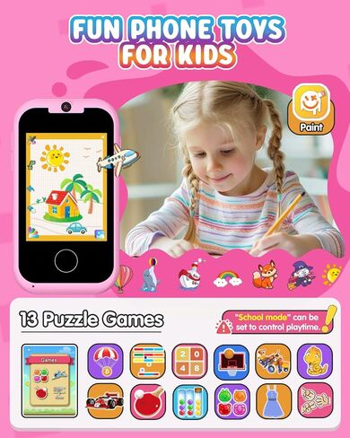 لعبة هاتف ذكية للفتيات من Eltrynic Kids، هاتف ألعاب بشاشة لمس للأطفال الصغار لعمر 3 4 5 6 7 سنوات، هدايا عيد الميلاد للأطفال من سن 3 إلى 7 سنوات، مشغل موسيقى MP3 مع كاميرا مزدوجة (وردي) in Saudi Arabia