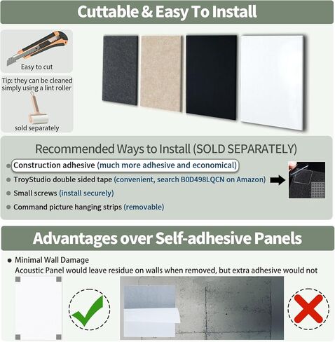 لوحة صوتية TroyStudio - 16 × 12 × 0.5 بوصة، 6 عبوات سميكة وعازلة للصوت ولوحة ممتصة للصوت، بلاط معالجة صوتية للجدار والسقف لاستوديو التسجيل، المنزل in Kuwait