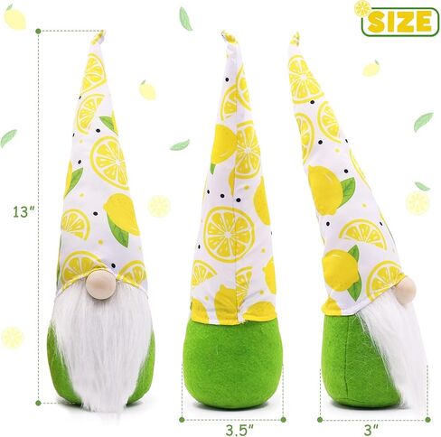 Upltowtme Lemon Gnomes الاسكندنافية Tomte Nisse السويدية الطازجة الليمون قزم المنزل المزرعة ديكور المطبخ الجاموس منقوشة الرف زخارف صينية الطبقات، مجموعة من 2 in Kuwait