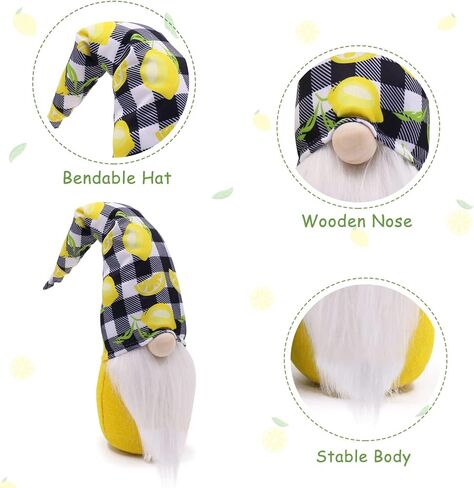 Upltowtme Lemon Gnomes الاسكندنافية Tomte Nisse السويدية الطازجة الليمون قزم المنزل المزرعة ديكور المطبخ الجاموس منقوشة الرف زخارف صينية الطبقات، مجموعة من 2 in Kuwait