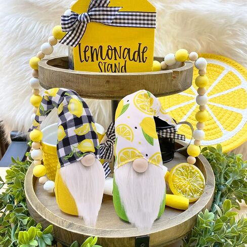 Upltowtme Lemon Gnomes الاسكندنافية Tomte Nisse السويدية الطازجة الليمون قزم المنزل المزرعة ديكور المطبخ الجاموس منقوشة الرف زخارف صينية الطبقات، مجموعة من 2 in Kuwait