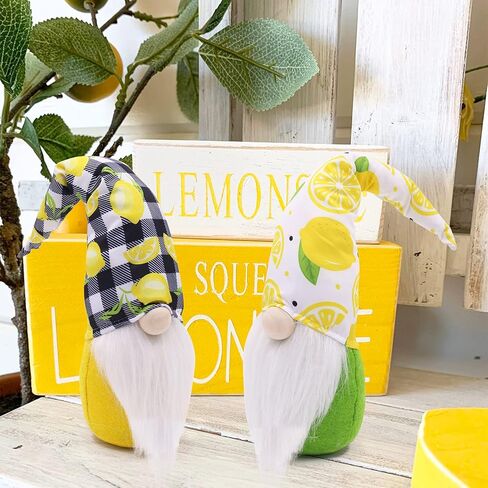 Upltowtme Lemon Gnomes الاسكندنافية Tomte Nisse السويدية الطازجة الليمون قزم المنزل المزرعة ديكور المطبخ الجاموس منقوشة الرف زخارف صينية الطبقات، مجموعة من 2 in Kuwait