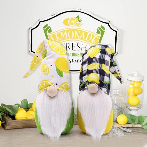 Upltowtme Lemon Gnomes الاسكندنافية Tomte Nisse السويدية الطازجة الليمون قزم المنزل المزرعة ديكور المطبخ الجاموس منقوشة الرف زخارف صينية الطبقات، مجموعة من 2 in Kuwait