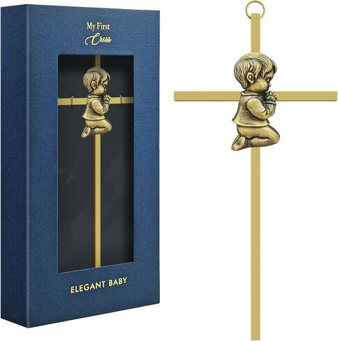 dewtick Premium Baptism Cross Boy 7.1 Inch, Super Cute and Sturdy Baby Cross Wall Baptism Gifts for First Holy Communion Christening and Dedication from Godparents, Gold in Saudi Arabia