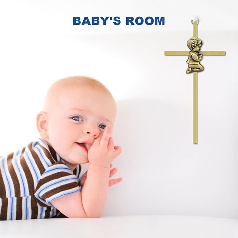 dewtick Premium Baptism Cross Boy 7.1 Inch, Super Cute and Sturdy Baby Cross Wall Baptism Gifts for First Holy Communion Christening and Dedication from Godparents, Gold in Saudi Arabia
