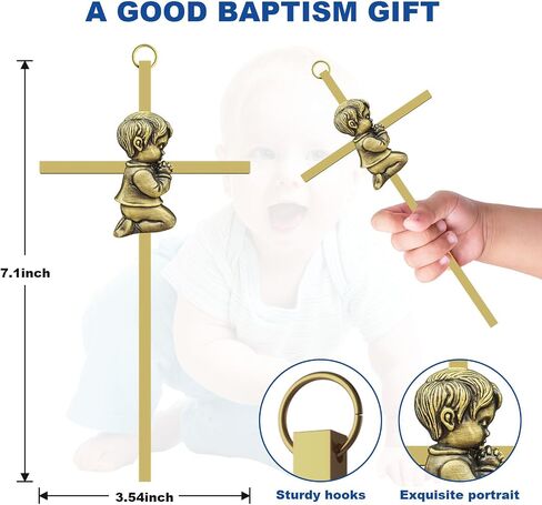 dewtick Premium Baptism Cross Boy 7.1 Inch, Super Cute and Sturdy Baby Cross Wall Baptism Gifts for First Holy Communion Christening and Dedication from Godparents, Gold in Saudi Arabia