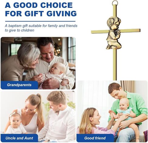 dewtick Premium Baptism Cross Boy 7.1 Inch, Super Cute and Sturdy Baby Cross Wall Baptism Gifts for First Holy Communion Christening and Dedication from Godparents, Gold in Saudi Arabia