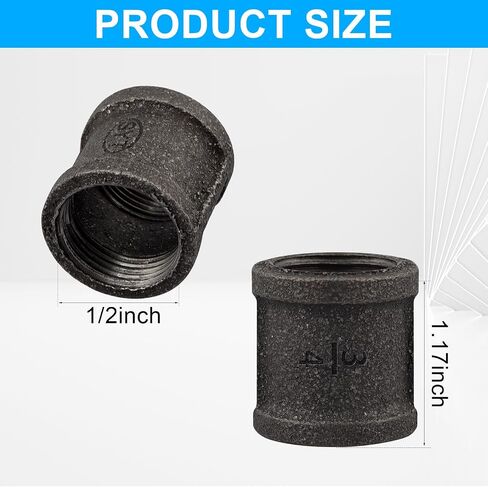 20 Pack 1/2 inches Malleable Cast Iron Pipe Coupling, Industrial Pipe Flanges for Threaded Black Pipes and Fittings, DIY Steampunk Industrial Vintage Style. in Kuwait