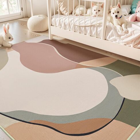 Green Boho Washable Rugs for Living Room -8x10 Large Bedroom Rug Super Soft and Non Slip Nursery Kids Room Low-Plie Carpet Suitable for Living Room Bedroom Office Dorm Bedside Dining Room in Saudi Arabia