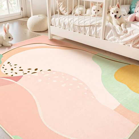 Green Boho Washable Rugs for Living Room -8x10 Large Bedroom Rug Super Soft and Non Slip Nursery Kids Room Low-Plie Carpet Suitable for Living Room Bedroom Office Dorm Bedside Dining Room in Saudi Arabia
