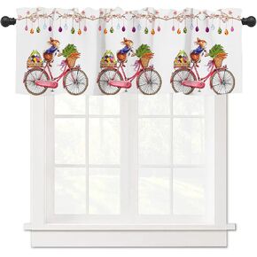 Easter Valances Bunny Rabbit Riding Bike with Eggs Window Valances Rod Pocket Curtain for Kitchen, Easter Curtains for Bedroom Living Room, Easter Valances Curtains 54x18in