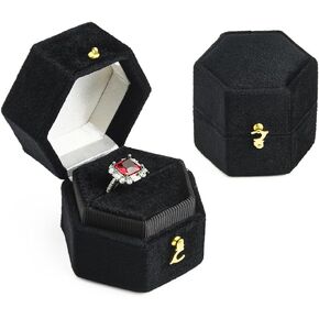 TAIMY Ring Box, Equilateral Hexagon Plush Velvet Ring Case for Proposal Engagement and Wedding Ceremony, Small Ring Gift Box for Men Women Girlfriend Mother and Father(Black)