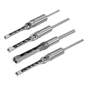 uxcell 4pcs Square Hole Drill Bit for Wood 1/2", 1/4", 3/8", 5/16" Hollow Chisel Mortiser Auger Spur Cutter Tool, High Carbon Steel for Woodworking Carpentry