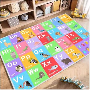 Kids ABC Educational Rug, Carpet Playmat for Learning Alphabet Numbers and Animal Words, Non-Slip Fun Game Play Mat for Children's Room Playroom Classroom Nursery(2.6×3.9ft/31×47in)