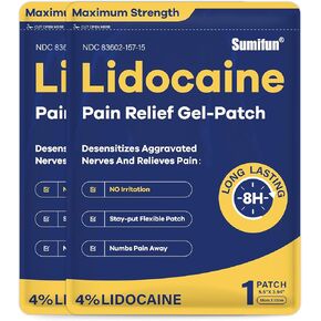 Sumifun 4% Lidocaine Patches Maximum Strength - 24 Count Pain Relieving Gel Patch for Muscle Soreness, Back Ache, Knee, Neck & Joint Pains - Topical Analgesic