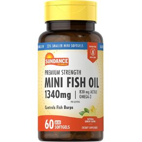 Sundance Mini Fish Oil Softgels 1340mg | 60 Count | Controls Fish Burps | Premium Strength Formula with Omega-3 | Natural Lemon Flavor | Non-GMO and Gluten Free Supplement