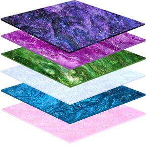 6 Pack Glitter Pearl Acrylic Sheet 1/8 for Laser Cutting Swirl Sparkly Pearl Glitter Cast Acrylic Plastic Sheets for CO2 Lasers(6, Multi-Colors, 12x8 Inch)
