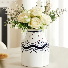 Ceramic Flower Vase, Minimalist Modern Home Decor, Farmhouse Decorative Vases for Table, Shelf Bookshelf, Mantel, Entryway and Centerpieces