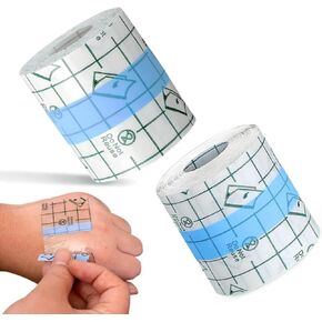 2 Rolls Transparent Stretch Adhesive Bandage, BetterJonny Waterproof Clear Protective Adhesive Bandages Dressing Tape for Swimming and Shower(5 cm x 10 M)