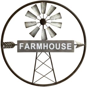 Rustic Farmhouse Windmill Galvanized Metal and Wood Wall Art Wall Hanging Farmhouse Kitchen Home Wall Decor Farmhouse Living Room Bedroom Wall Decor