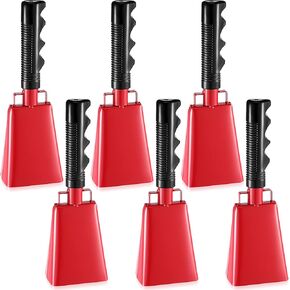 6 Pcs Cow Bells Noise Makers with Handles Cheering Cowbells for Sporting Events Musical Hand Percussion Cowbells Solid Football Cowbell Loud Call Bell Hand Percussion Cowbells for School, Red (Large)