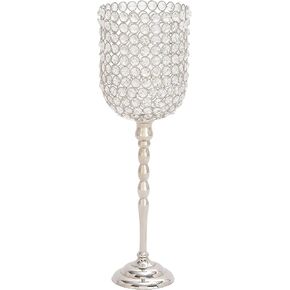 Deco 79 54258 Inverted Bell-Shaped Aluminum, Iron Candle Holder, 19" x 6", Silver/Clear
