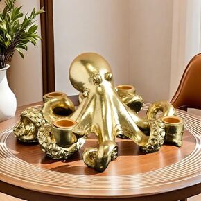 Octopus Candle Holder, Octopus Shape Resin Candlestick Holders, 4 Pillar Candles Animal Sculpture Statue for Dining Wedding Party Decor (A)