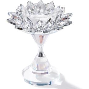 YWHL Silver Crystal Lotus Flower Pillar Candle Holder, Candle Holder for Pillar Candles, Glass Candle Sticks Holder Decor for Table Centerpiece, Decorative Pillar Candle Holder for Wedding Party Decor in Kuwait