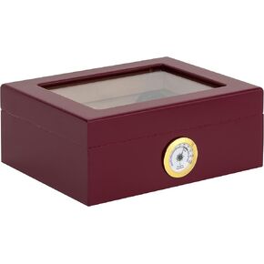 Humidor Supreme Capri Desktop Humidor with Glass Top, Mahogany Finish | Small Desktop Cigar Storage with Spanish Cedar Tray & Divider | Cigar Box with Humidifier & Glass Hygrometer, Holds 25-50 Cigars