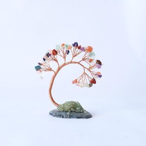 Mini Natural 7 Chakra Tree of life - Crystal Tree for Positive Energy, Gemstone Tree with Agate Base, Meditation Spiritual Decor for Good Luck, Wealth Life Money Tree (7chakra(2.4''*1.8''*3.9''))