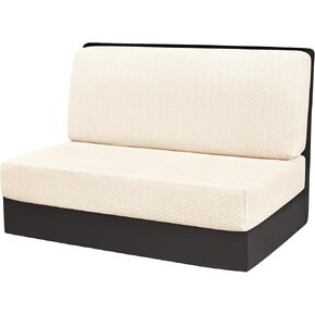 Deisy Dee RV Dinette Cushion Covers,Stretchable Rv Seat Covers,Camper Cushions Cover for RV Camper Car Bench (Khaki, 1 Bench Cover & 1 Backrest Cover)