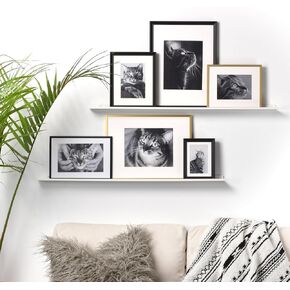 36" Metal Picture Ledge, Wall Mounted Floating Shelf - White (Set of 2)
