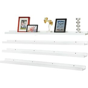 Picture Shelf with Ledge,Long Floating Shelves for Wall Set of 4,Photo Frames Ledge Book Vinyl Record Display Storage for Living Room Nursery Bedroom Kitchen Kids Room,36"(White)