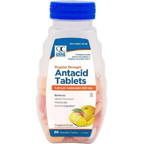 اختيار الجودة، كربونات الكالسيوم ذات القوة العادية بنكهة الفاكهة الاستوائية 500 ملغ، أقراص مضادة للحموضة قابلة للمضغ، 66 قرصًا، حرقة المعدة وعسر الهضم الحمضي. in Kuwait