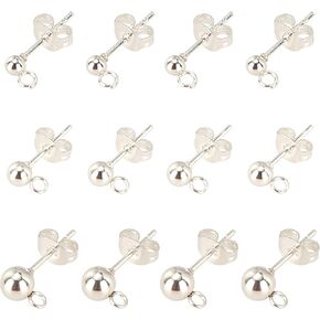 UNICRAFTALE 16pcs 4 Colors Round Ball Stud Earrings Hypoallergenic Studs Earrings with Loop Stainless Steel Earrings with Ear Nuts for Jewelry Making 1.7~2mm Hole