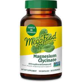 MegaFood Magnesium Glycinate 500mg - Chelated Magnesium Supplement - 60mg Elemental Magnesium - Gentle on the Stomach - Supports Normal Sleep Cycle & Healthy Stress Response - 120 Capsules 60 Servings
