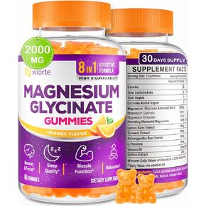 Magnesium Glycinate Gummies 2000mg, Magnesium Gummies for Adults, Magnesium Gummies with Magnesium L-Threonate, Ashwagandha & B6, Magnesium Glycinate Gummy Supplement for Relaxation, Energy & Muscle