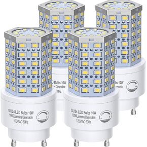 GU24 LED Light Bulb Dimmable 10W,5000K Daylight,1600 Lumens(100W Equivalent),Replace CFL Twist-in 2 Prong Light Bulb (4-Pack)