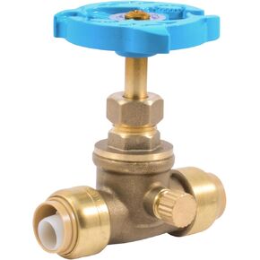 SharkBite 3/4 Inch Stop Valve with Drain and Vent, Push to Connect Brass Plumbing Fitting, PEX Pipe, Copper, CPVC, PE-RT, HDPE, 24635LF